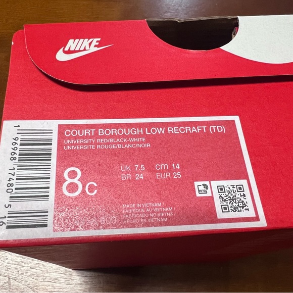 Nike Court Borough Low Recraft  8C university Red Black unisex New In Box Toddle - Picture 10 of 14
